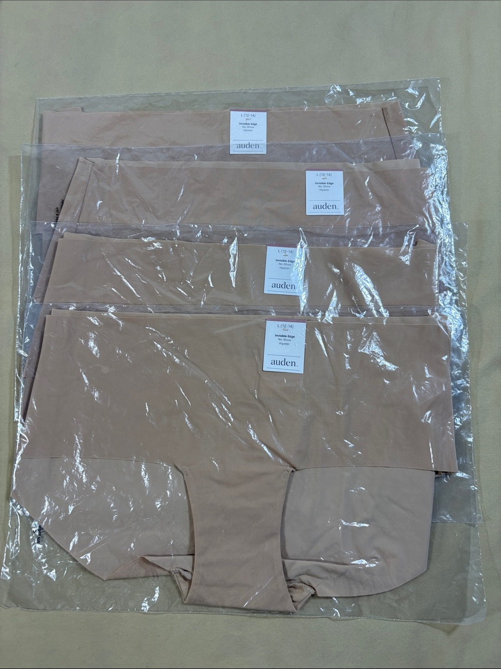 Auden Women’s L Beige Invisible Edge No-Show Hipster Underwear 4 Pair Set NWT